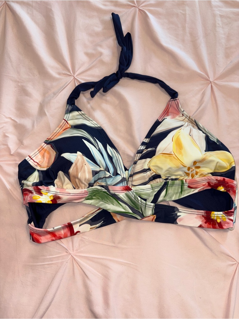 Floral Halter Bikini Top in Navy and Multi-Color